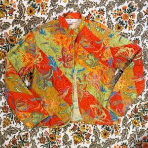 Anü by natural Vibrant Beaded Embroidered Cotton Floral Print Jacket Size L